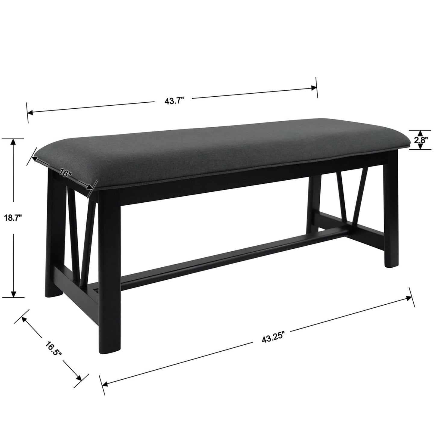 Kmax Entryway Bench, Upholstered Dining Bench with Solid Wood Legs Farmhouse Window Bench Rustic Bench Seat for Living Room Hallway Kitchen - Linen, Grey