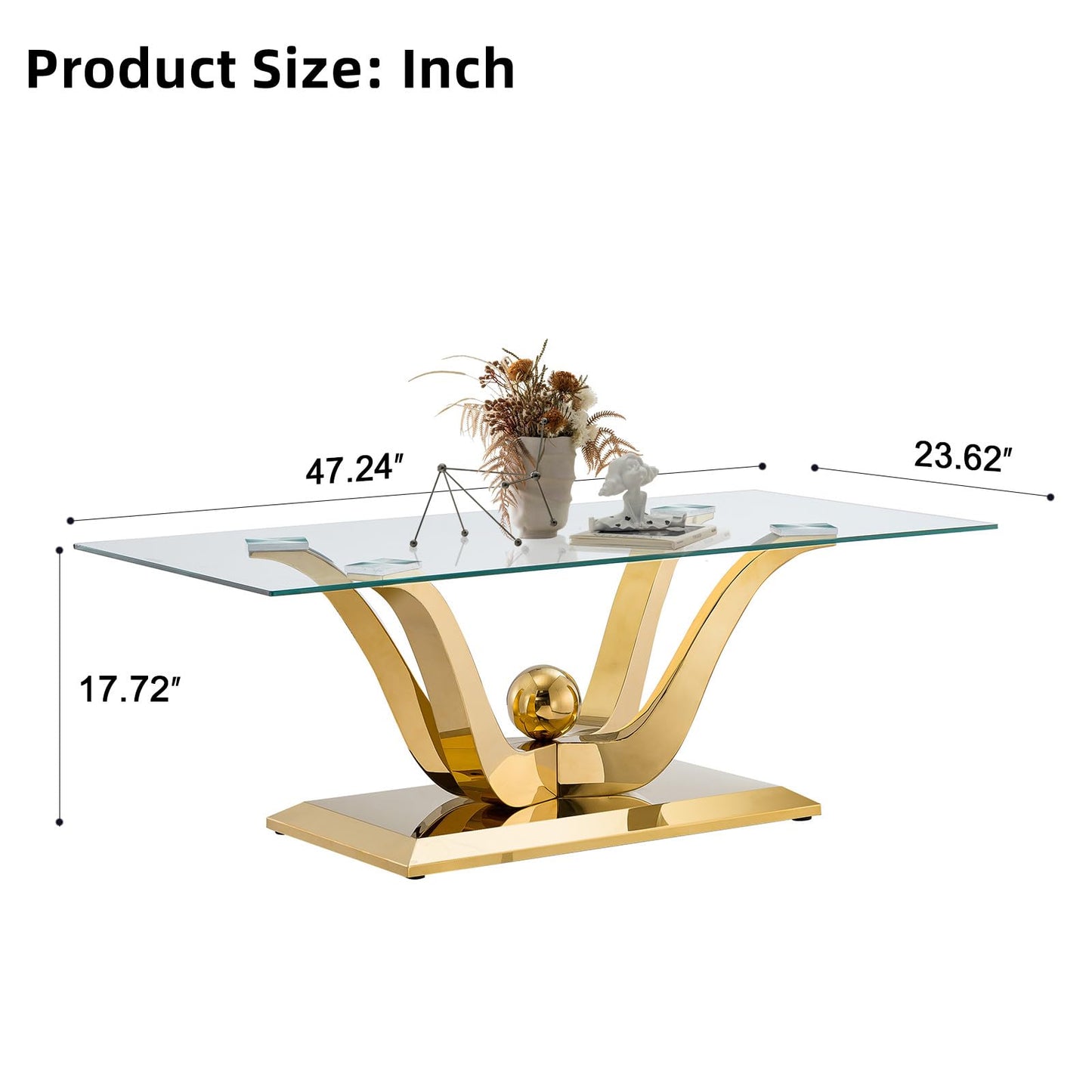 HomVent Modern Glass Coffee Table, with Stainless Steel, Living Room Table for Living Room Bedroom