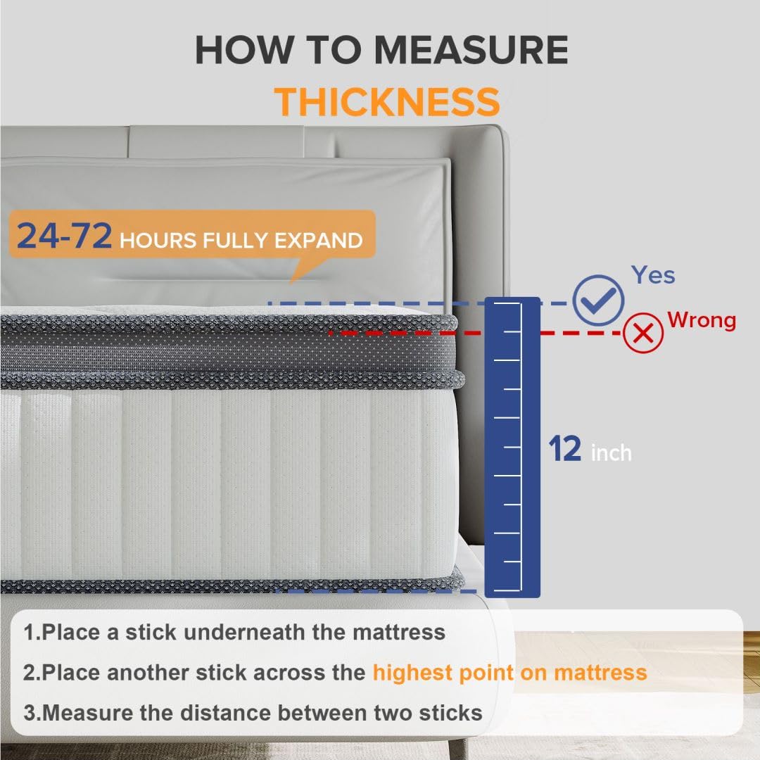 TXO Full Size Mattress, 10 Inch Medium Firm Hybrid Mattress with Pocketed Spring and Bamboo Charcoal Gel Memory Foam, Anti-Pilling Cover, Motion Isolation, Cool and Dry Sleep, Full Mattress in a Box