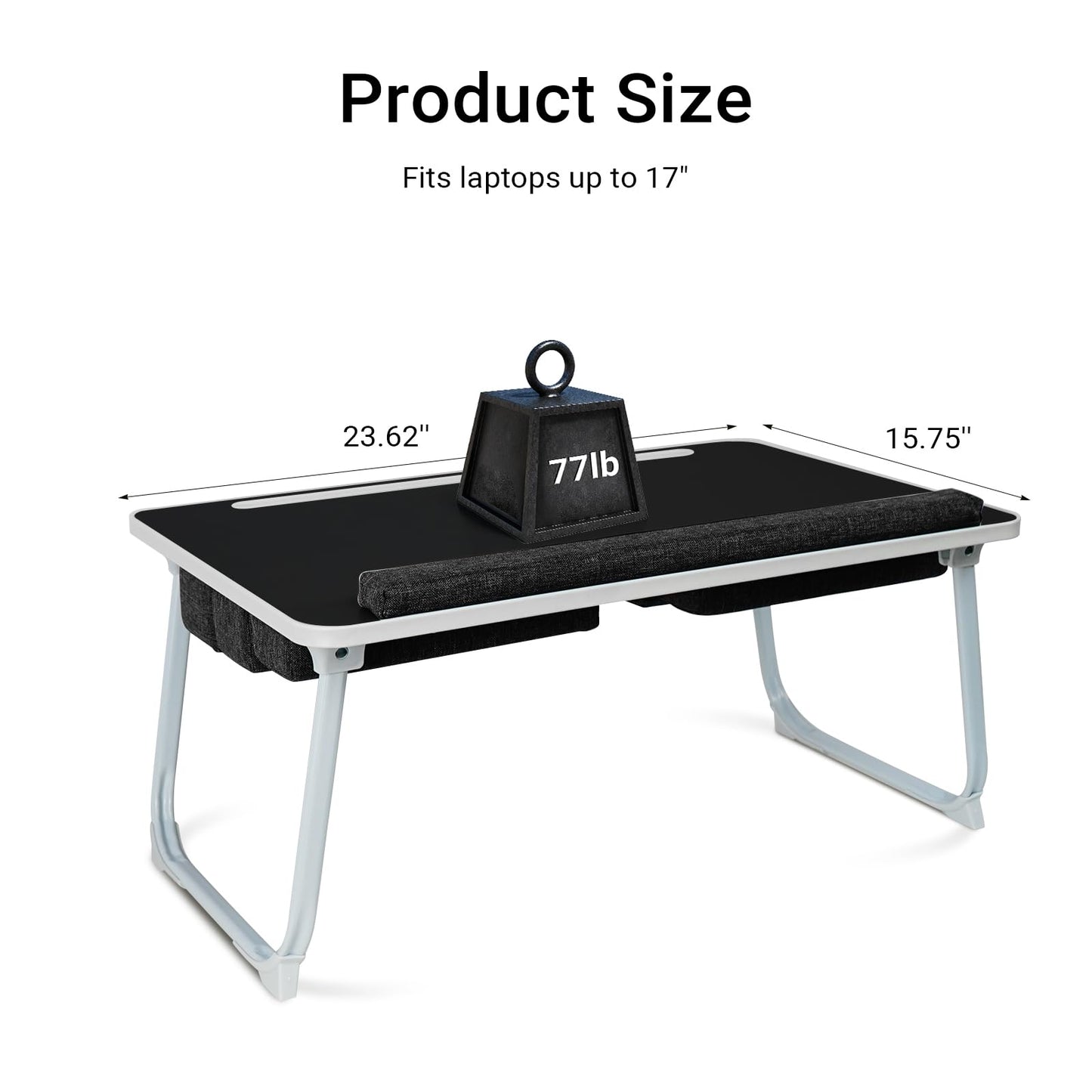 iXTRA Lap Desk for Laptop with Cushion,Folding Laptop Desk for Bed,Bed Desk,Portable Computer Lap Desk,23.62"*15.74",Black
