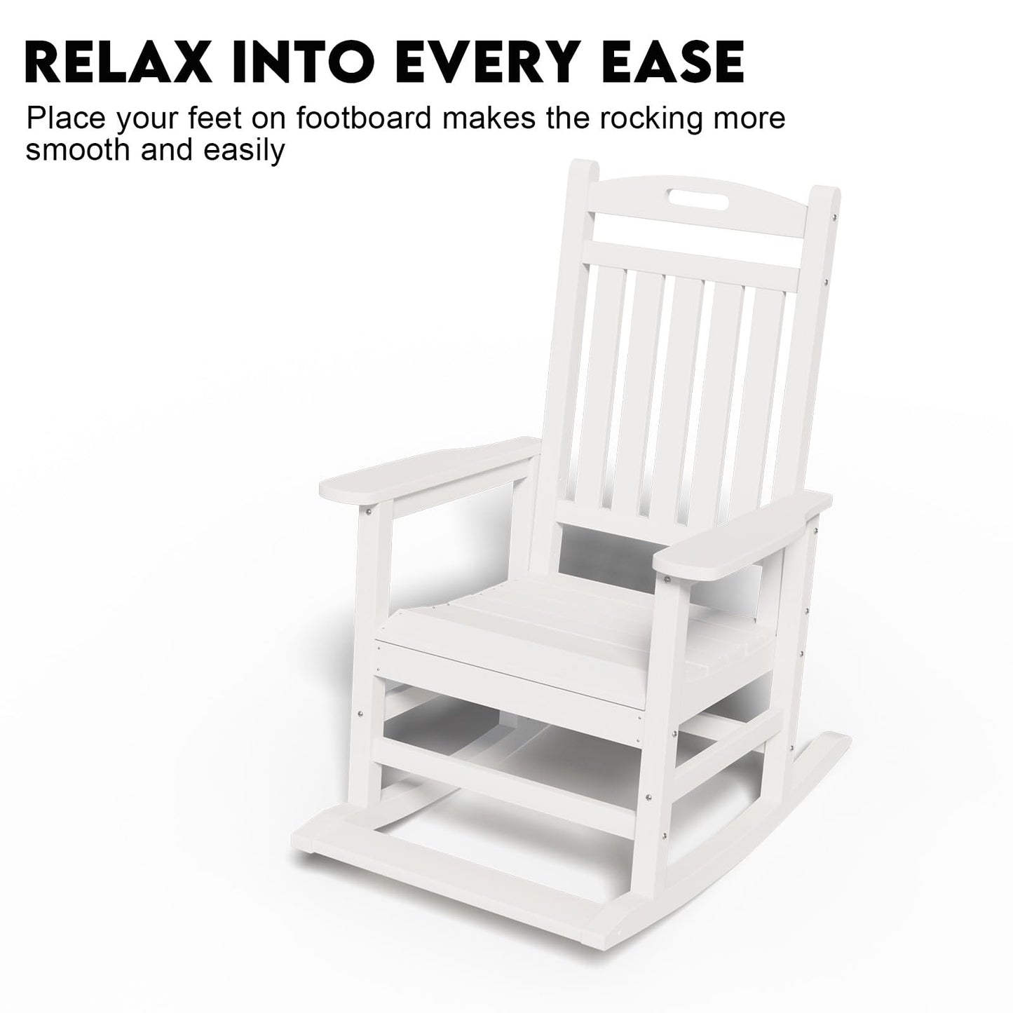 PLUUV Outdoor Rocking Chair, HDPE Patio Rocking Chairs with Footboard, All Weather Porch Rockers Outdoor for Adult, Effortless Installation, White