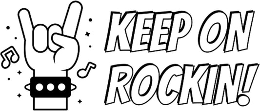 Custom Self-Inking Stamps | 49 Designs | Fun Phrases | Grading Made Easy | Classroom, Library Book Stamps - Keep on Rockin'! (Xtra Large)