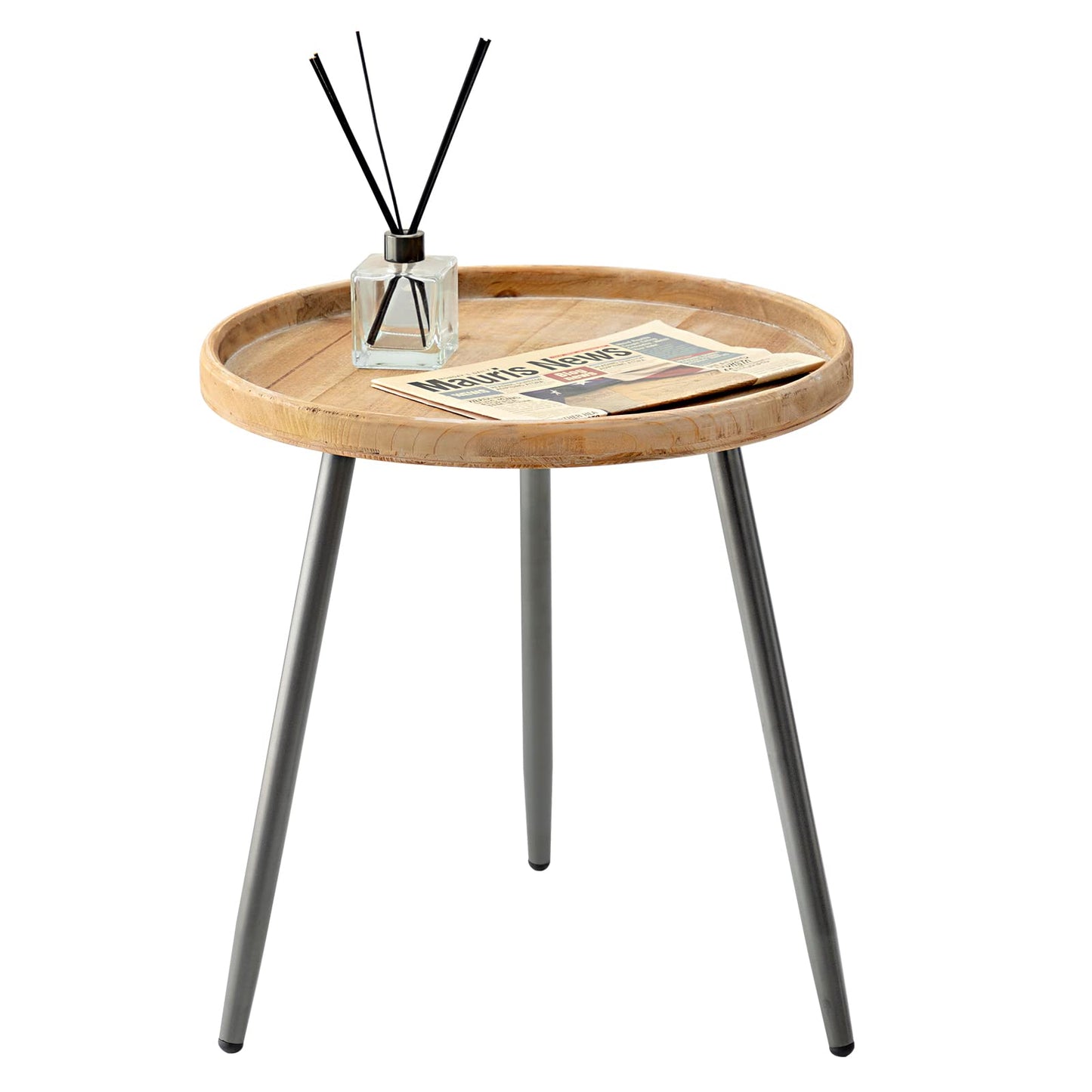 Tiita Round End Table Mental Side Table Nightstand/Small Wood Tables Accent Coffee Table with Wooden Tray for Living Room Bedroom Office Small Space