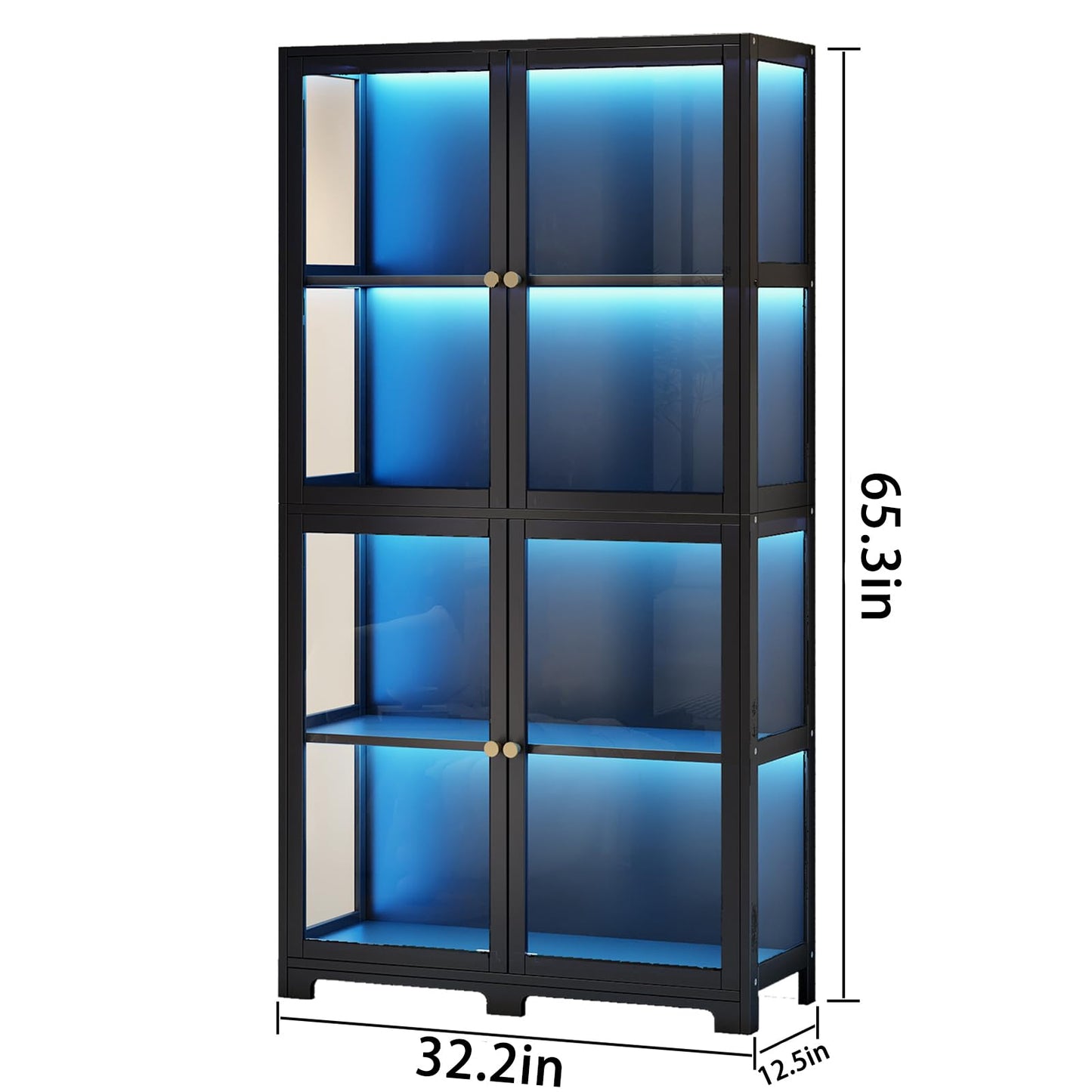 Display Cabinet with Acrylic Glass Doors, 4-Tier Curio Display Case, Transparent Bamboo Curio Display Case for Figures, Storage Cabinet for Collectibles, Bedroom, Office, Playroom
