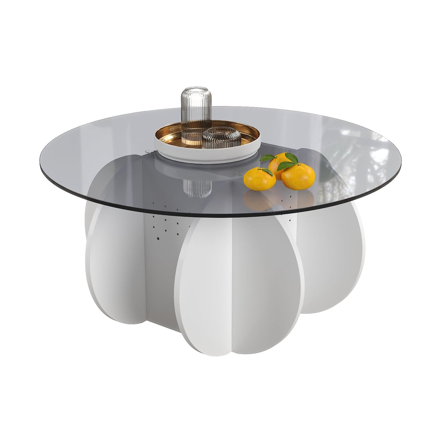 HedoAjim Round Coffee Table with Glass Top,Center Table with Storage for Living Room,Small Spaces, Office, and Lounge,32" White and Grey Glass Coffee Table
