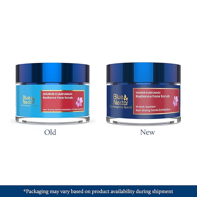 Blue Nectar Saffron Face Scrub for Glowing Skin by Exfoliating Face Scrub | Gentle Ayurvedic Kumkumadi Oil Tan Remover for Refreshing Sun-exposed Skin (16 Herbs, 1.7 Oz)