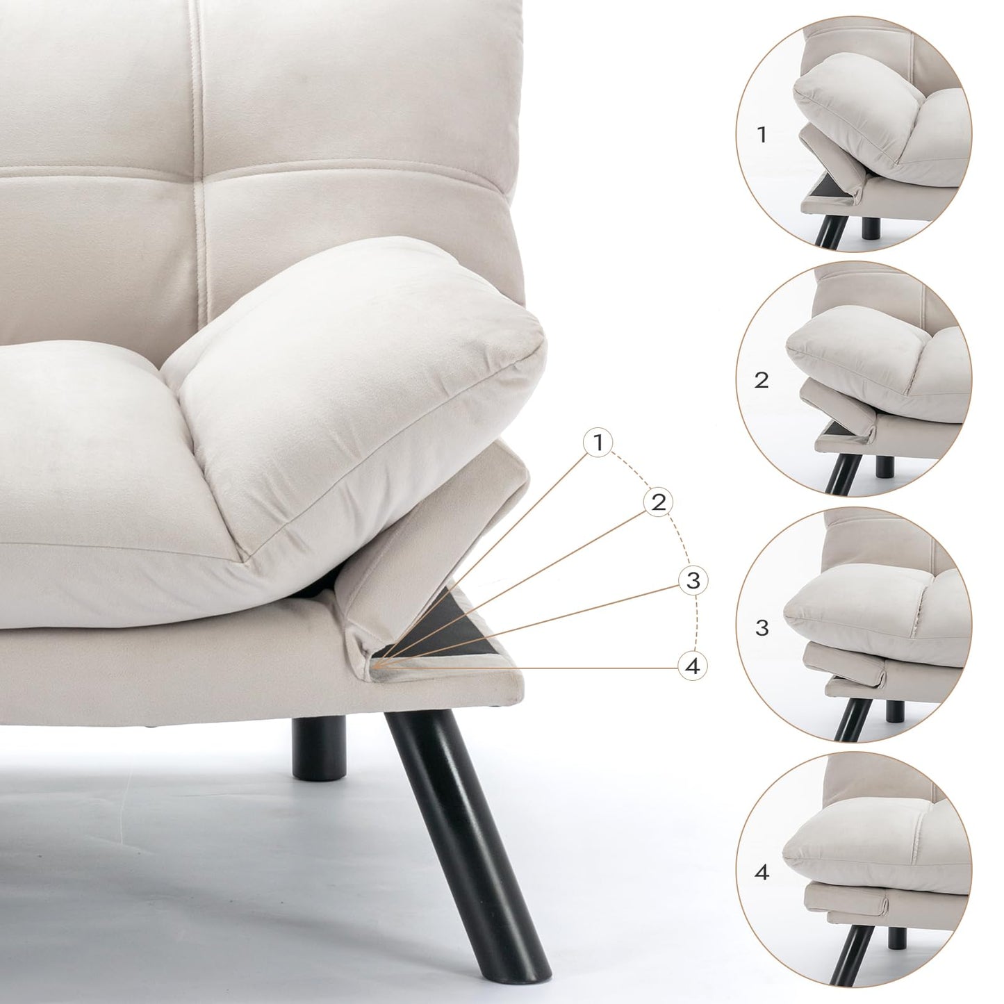 Comfortable Futon Sofa Bed, Memory Foam Loveseat, Convertible Adjustable Sofa Bed CouchSuitable for Office, Home, and Bedroom (White)