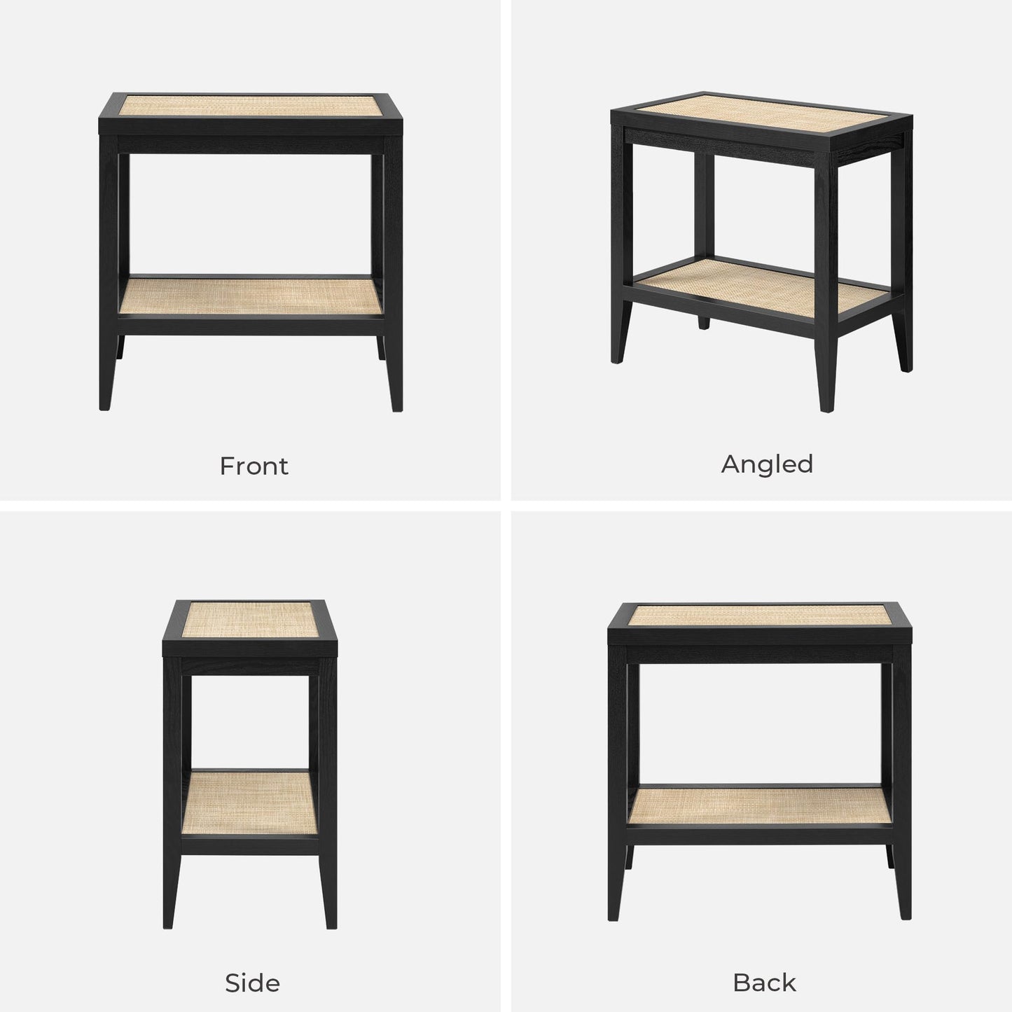 SICOTAS Rattan Nightstands Set of 2 - Boho Shelf Bedside Tables Narrow End Table Living Room Set of 2 Side Table with Rattan Storage Shelves for Small Space - Black Oak