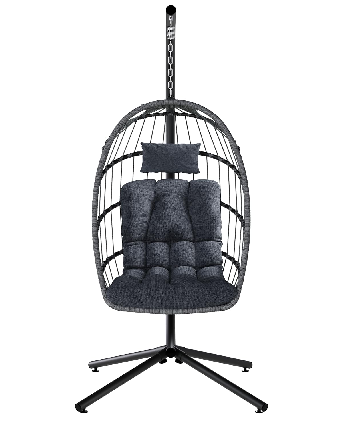 SWITTE Egg Chair Outdoor with Stand, Indoor Wicker Hanging Egg Swing Chair with Cushion, 350lbs Capacity for Patio, Bedroom, Garden - Gray