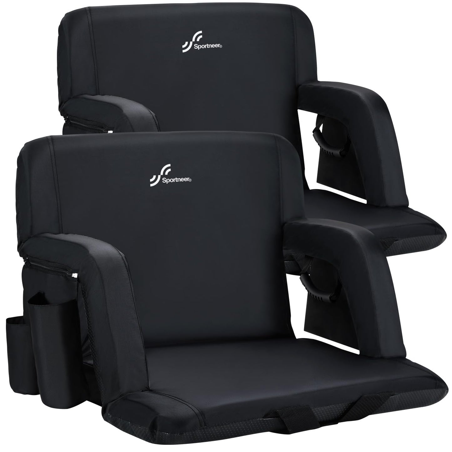 Sportneer Stadium Seats with Back Support: 2.5'' Thick Comfy Cushion 6 Adjustable Angle Bleacher Seat with Armrest - 2 Large Pockets, 2 Cup Holders Stadium Chair for Sport Events Concerts Parks