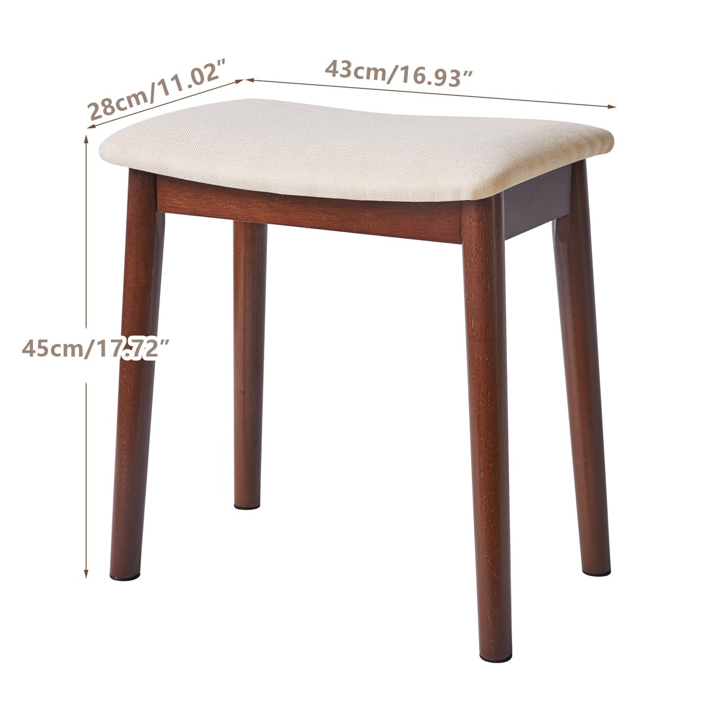 IBUYKE Saddle Cushion Vanity Stool Chair, Foot Rest Stool with Solid Wood Legs, Modern Vanity Bench Ottoman for Piano, Upholstered Seat for Bedroom, Entryway, Walnut Legs&Off White WBD007HM