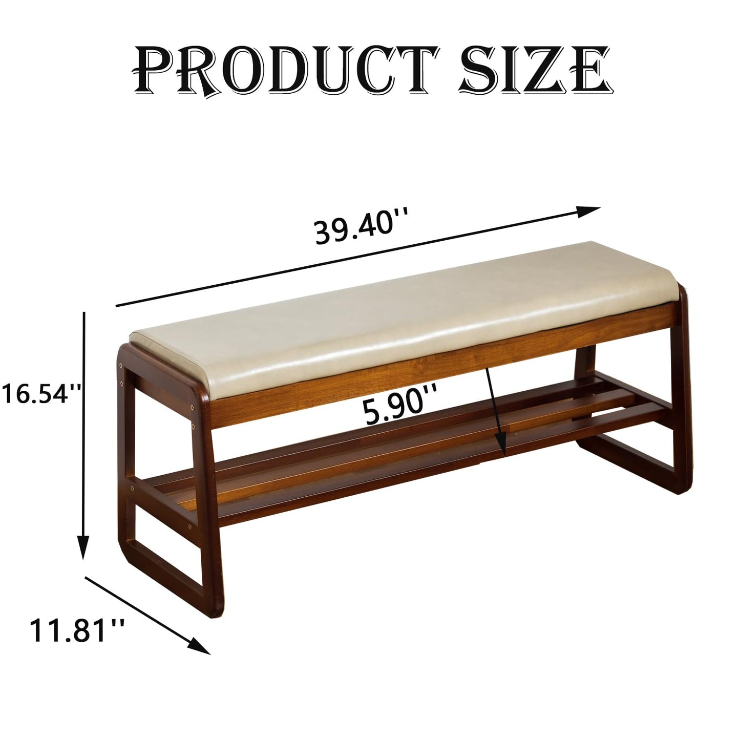 latifolia Shoe Bench, Solid Wood Bench with Cushion, 2 Tier Shoe Organizer for Entryway, Hallway, Living Room(Beige,39.70''L)