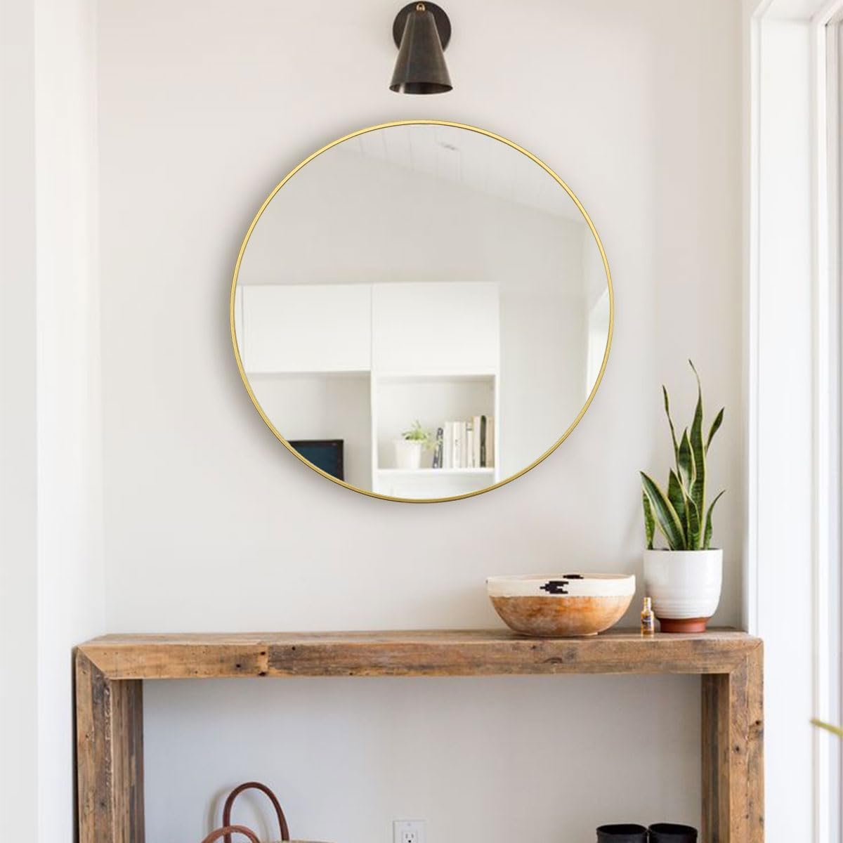 Eruner Large Round Mirror - 45 Inch Circle Wall Mirror, Gold Metal Frame, Decorative Modern Vanity Mirror for Bathroom, Living Room, Entryway