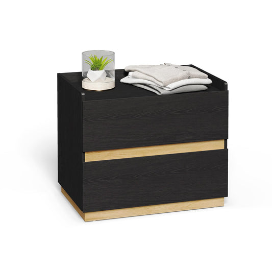 DAELIFKER Large Modern Nightstand Black Bedside Table, 2 Drawer Dresser Wood Stackable Storage Drawers for Clothes for Closet, Bedroom, 24"x16"x20"
