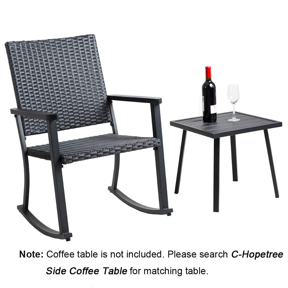 C-Hopetree Outdoor Rocking Chair, Outside Patio Porch Rocker, Metal Frame, Black All Weather Wicker