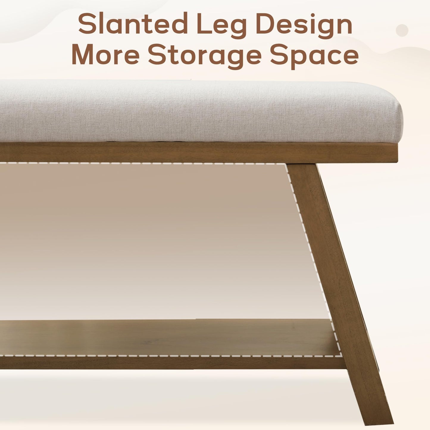 Zihanhome 45" Entryway Bench Upholstered Storage Bench for Bedroom Shoe Rack Bench for Living Room, Hallway, Mudroom, Balcony, Sturdy Indoor Bench Seat Holds Up to 300 lbs (Beige)