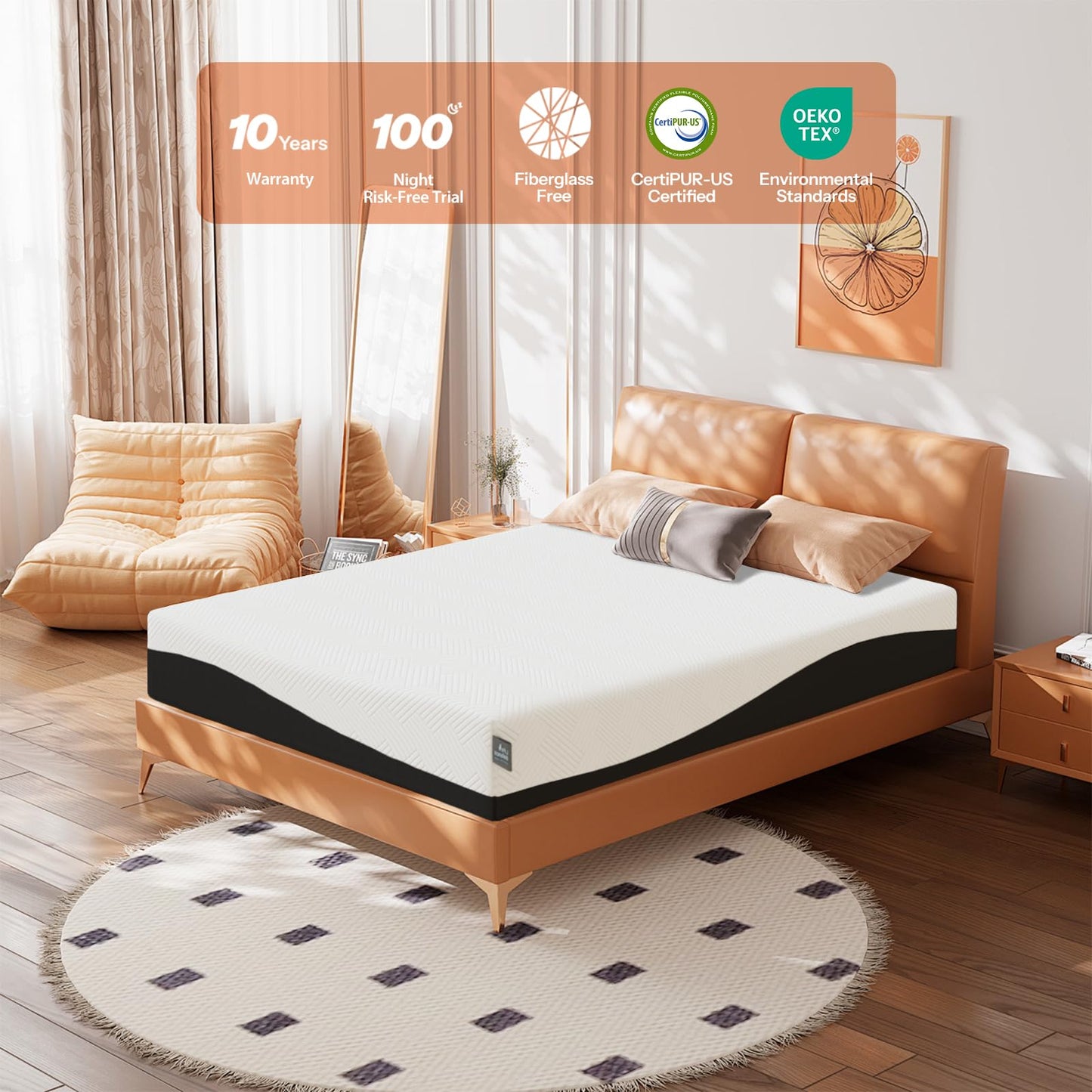 Life Balance Queen Size Mattress 10 Inch, Cooling Gel Memory Foam Mattress for Back Pain, Motion Isolation, Pressure Relief, Fiberglass Free, CertiPUR-US Certified, Medium Firm Mattress in a Box