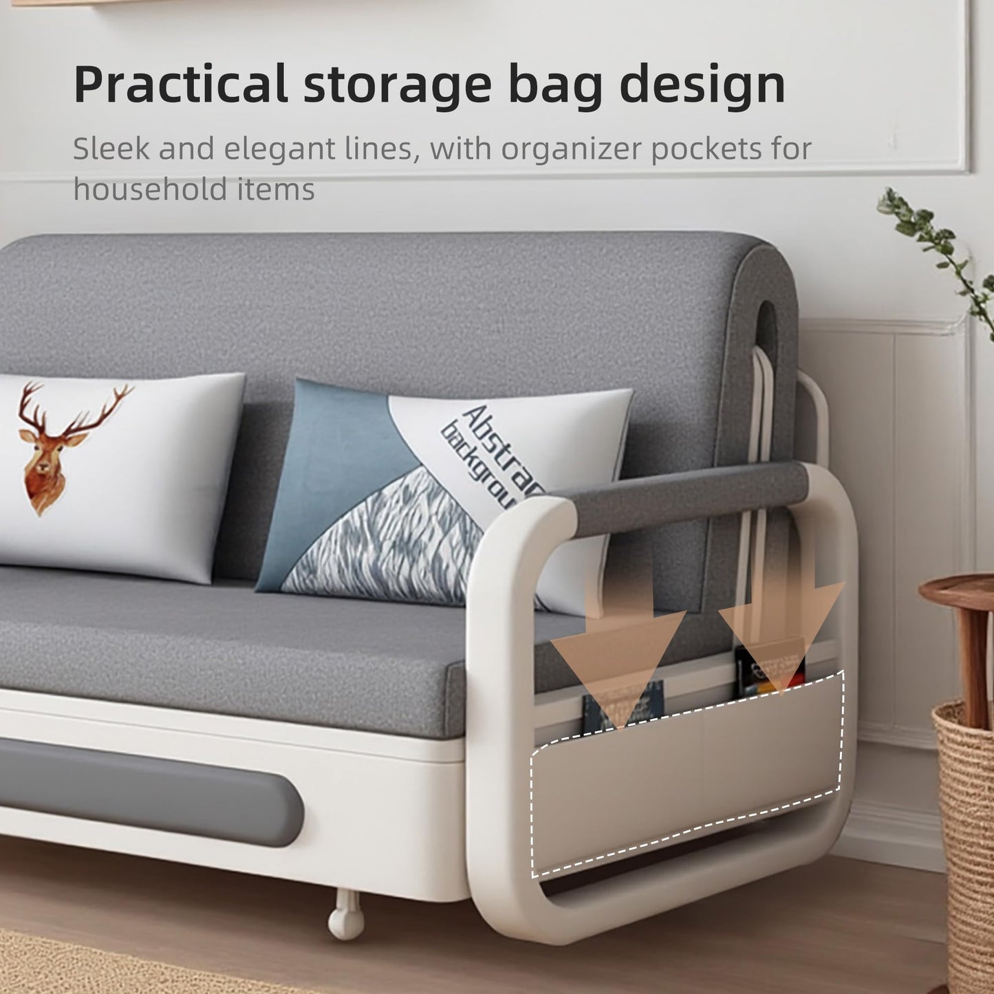 gaoyangjiaju Pull-Out Sofa Daybed with Trundle, Versatile Futon Couch with Sleeping Function and Storage Space, Sofa Bed for Small Rooms and Living Rooms, Dark Grey and White (50.3")