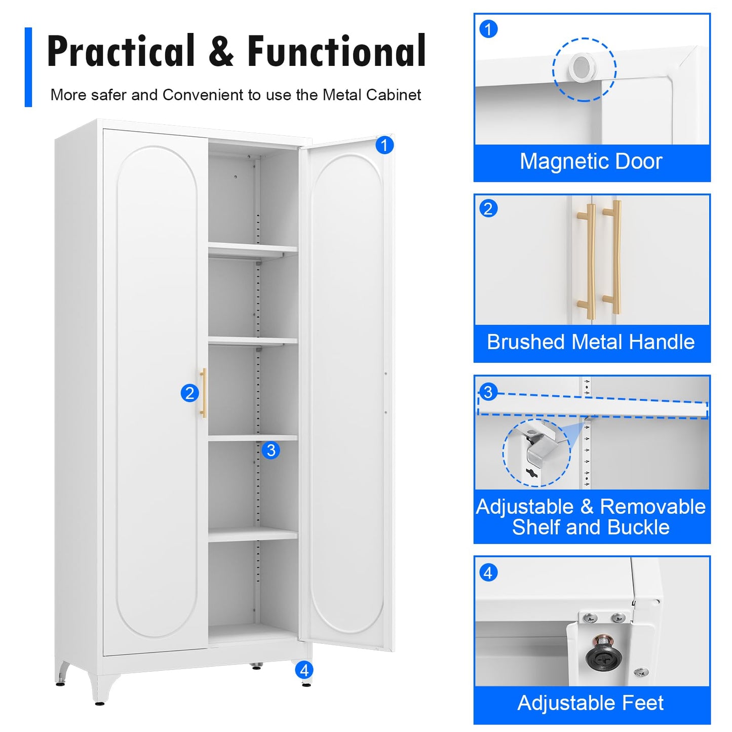 Polup Metal Storage Cabinet with Doors and Shelves, 71 Inch Tall Kitchen Pantry Cabinet, Pantry Cabinets for Kitchen Storage, Freestanding Cupboard for Living, Dining Room, White, Assembly Required