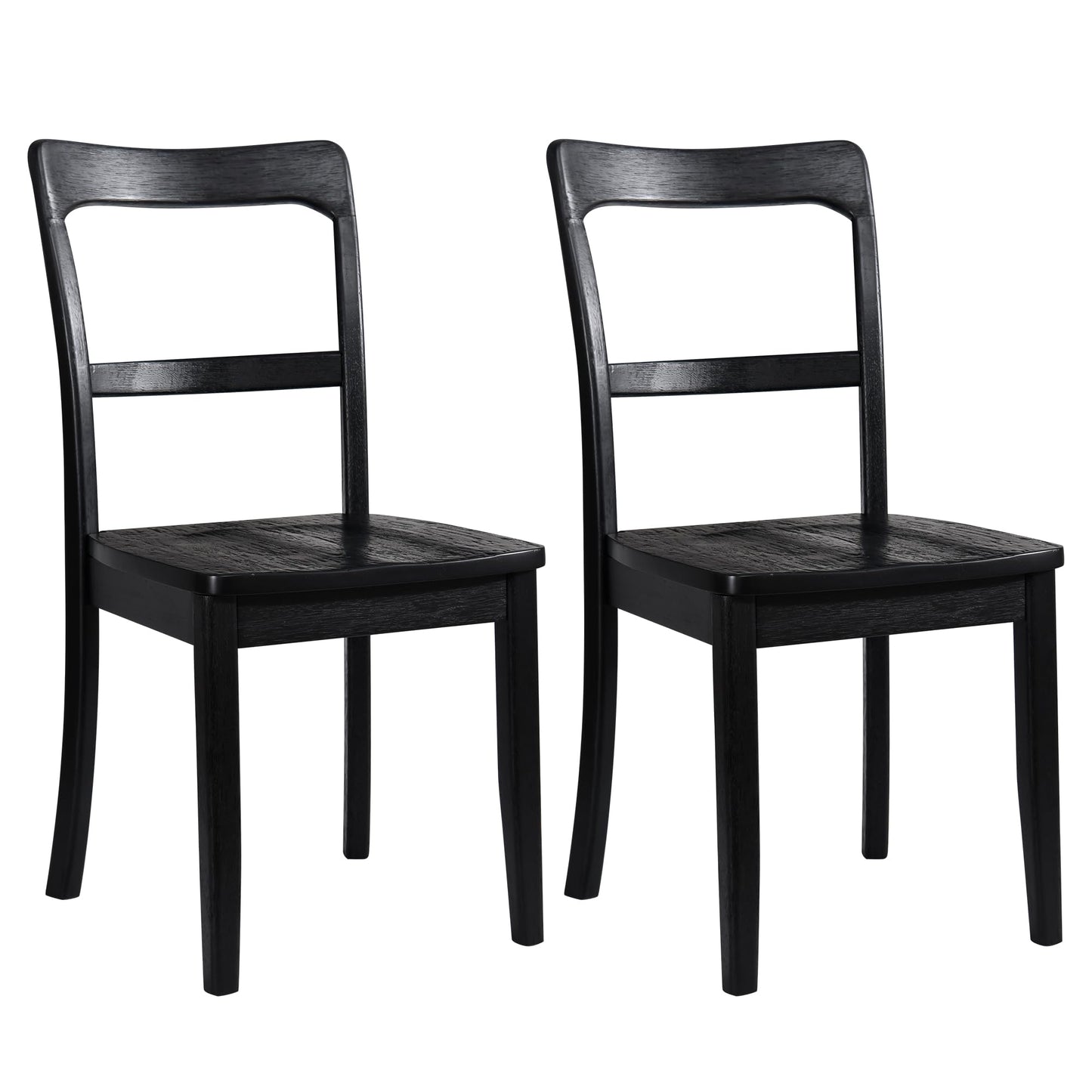 DUHOME Black Wooden Dining Chairs Set of 2,Black Wire Brushed Farmhouse Style Ladder Back Wood Dining Room Chairs Wooden Kitchen Chairs for Home Kitchen, Dining Room,Living Room,Bistro