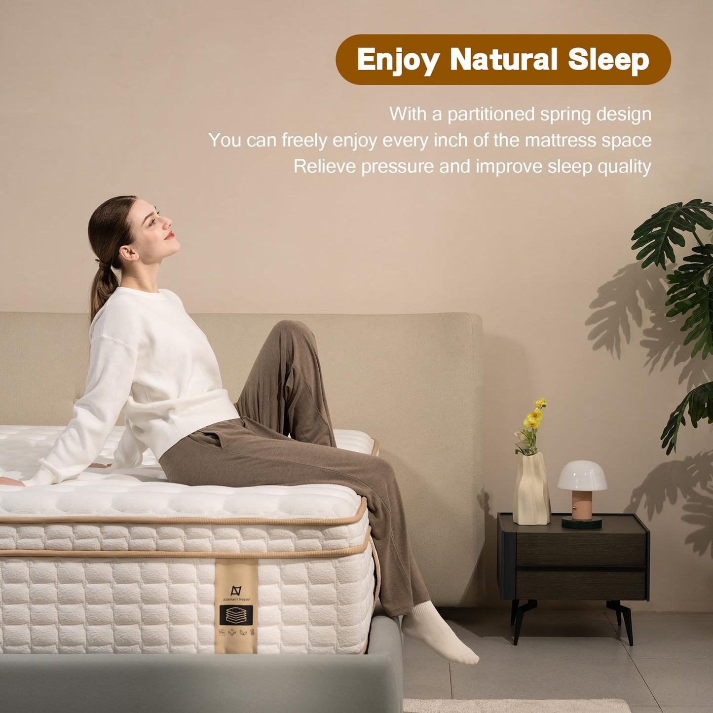 AN Adamant Noyau 12 Inch King Size Mattress in a Box, Memory Foam Hybrid Mattress for Motion Isolation, Pocket Spring and Soft Foam, Pressure Relief, Medium Firm Support