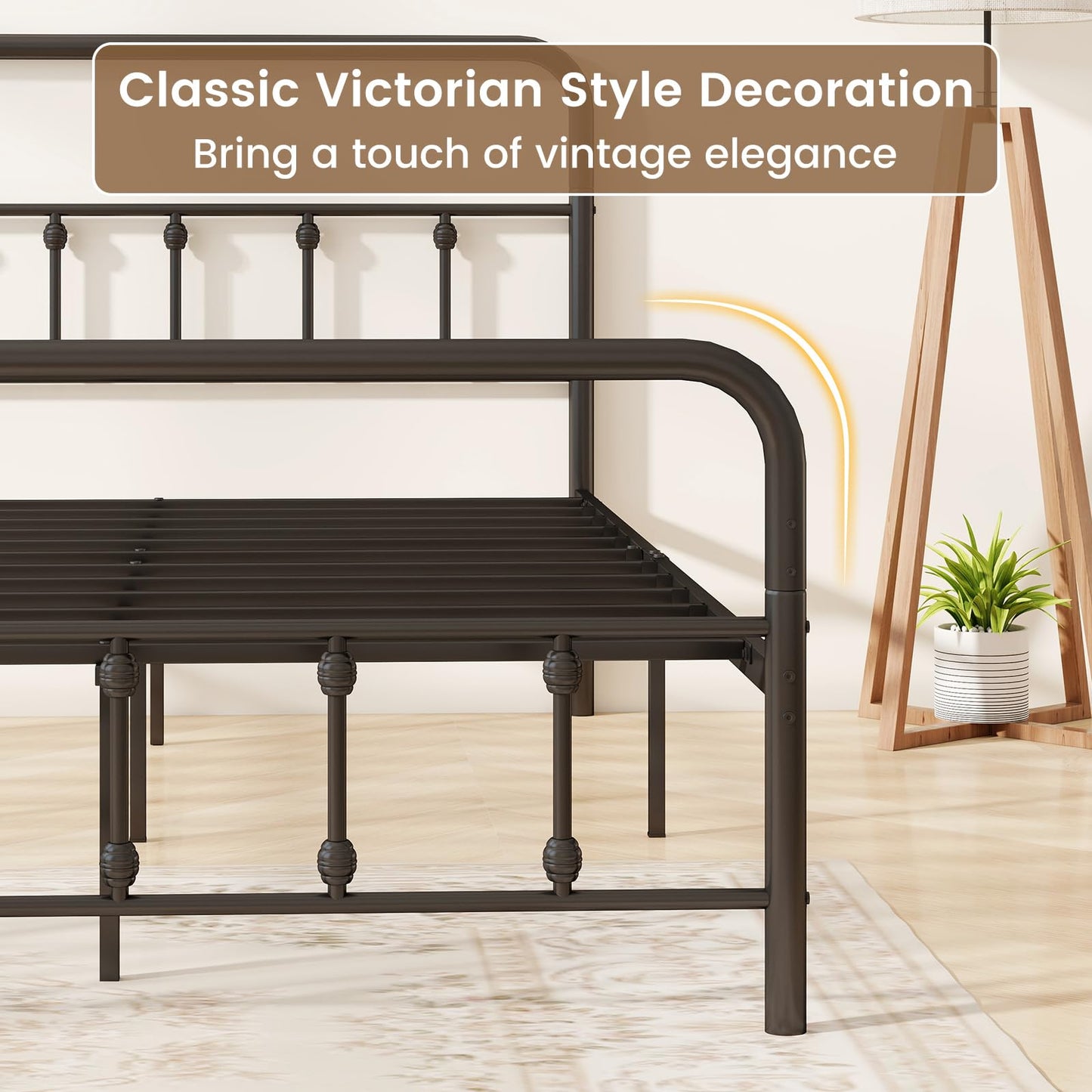 KOMFOTT King Size Metal Bed Frame with Headboard & Footboard, Victorian Style Metal Platform Bed Frame with Under Bed Storage, Noise-Free Mattress Foundation No Box Spring Needed, Black
