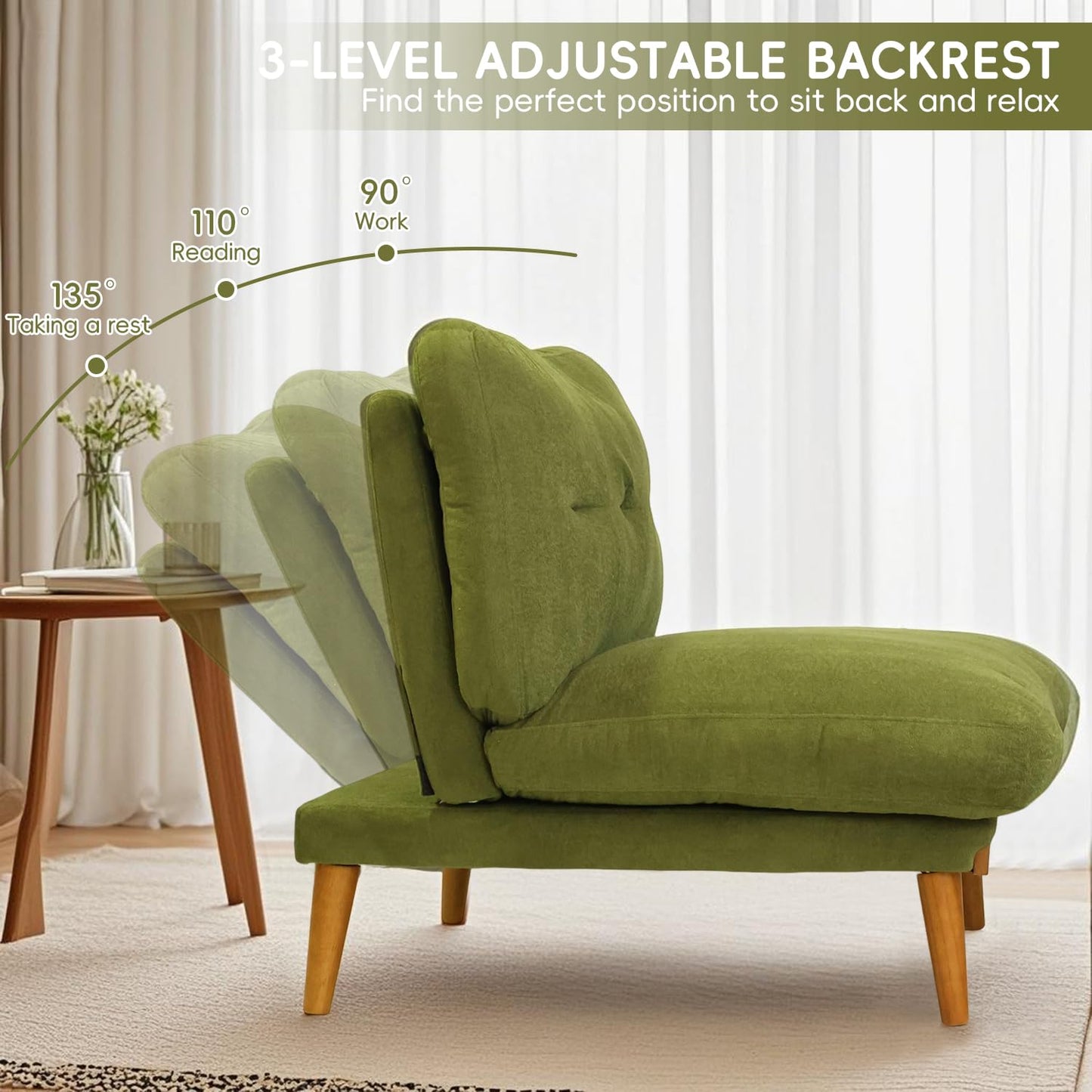 Modern Accent Chair with Ottoman - Cloud-Like Down-Filled Recliner, Adjustable Backrest Lounge Chair with Solid Wood Frame, Sherpa Fabric & Overstuffed Puffy Cushion for Living Room (Grass Green)
