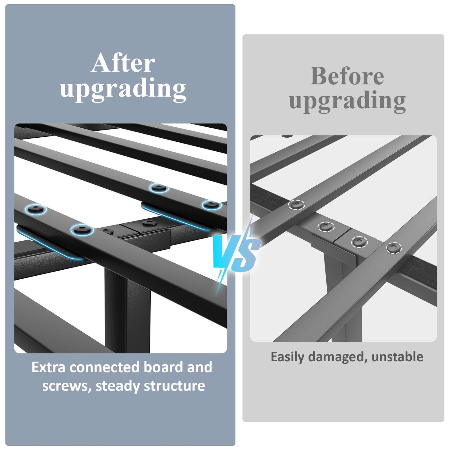 LOEWAY King Size Platform Bed with 2-Tier Storage Headboard, Metal Bed Frame with Charging Station & LED Light, Heavy Duty Metal Slats, No Box Spring Need, Noise Free, Grey