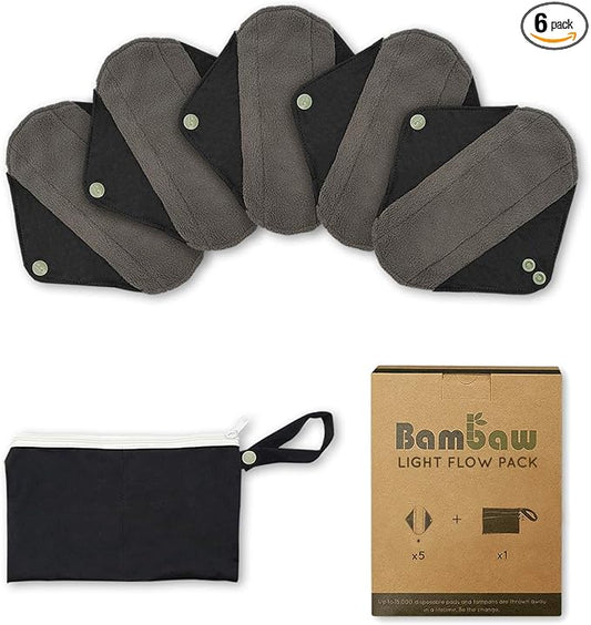 Cloth Panty Liners with Discreet Pouch | Reusable Panty Liners Light Flow | Washable Menstrual Pads | Reusable Feminine Pads | Washable Panty Liners | Reusable Panty Liners for Women | Bambaw