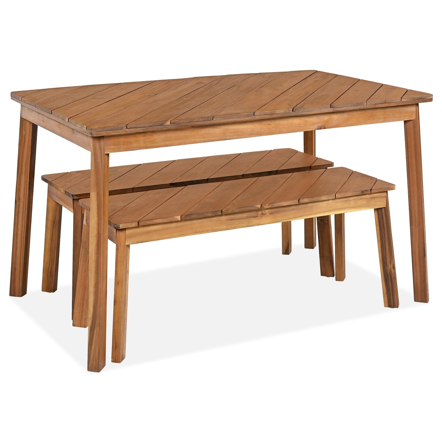 YOPTO 3 Pieces Outdoor Dining Table Set,Acacia Wood Table with 2 Bench, Outdoor & Indoor Furniture Set,Picnic Beer Table for Patio, Porch, Garden,Poolside,Natural