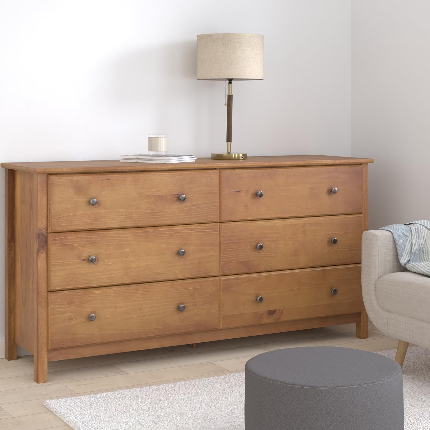 Grain Wood Furniture Shaker 6-Drawer Dresser, Solid Wood with a Walnut Finish