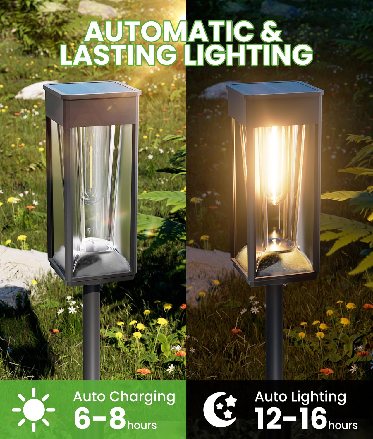 BITPOTT Solar Pathway Lights 2-in-1 Warm&Cool, 8 Pack Bright Solar Lights Outdoor Waterproof IP65, Auto On/Off, Long Lasting Outdoor Light for Yard Patio Garden Decor Landscape Lighting