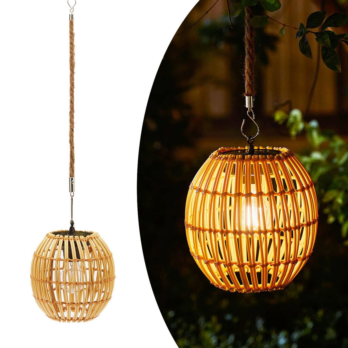 Livinlarge Hanging Solar Lantern Outdoor Waterproof, Large Solar Rattan Lantern Outdoor with Twine Handle, Bright Outdoors Hanging Lights with Edison Bulb for Garden Patio Yard Decoration
