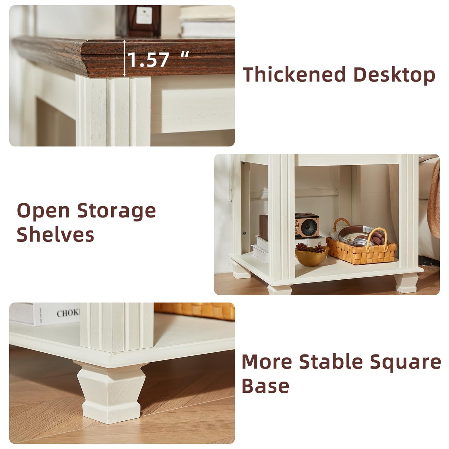 Farmhouse End Table with 2-Tier Storage Shelf, 22.8 inch Side Table for Living Room,Modern Nightstand,Small Bedside Table for Bedroom,White