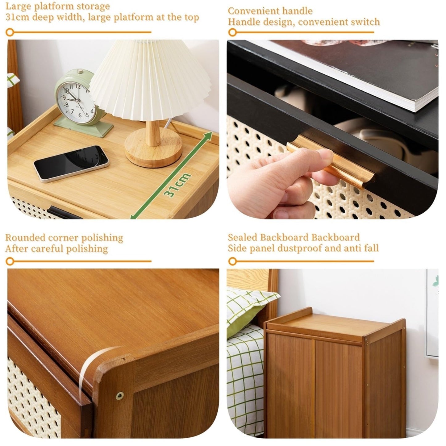 Boho Nightstand, End Table for Bedroom,Rattan Nightstand End Table,3Drawers Storage Ideal for Living Room and Small Space (Brown) ，Ideal Choice for Room(Brown)