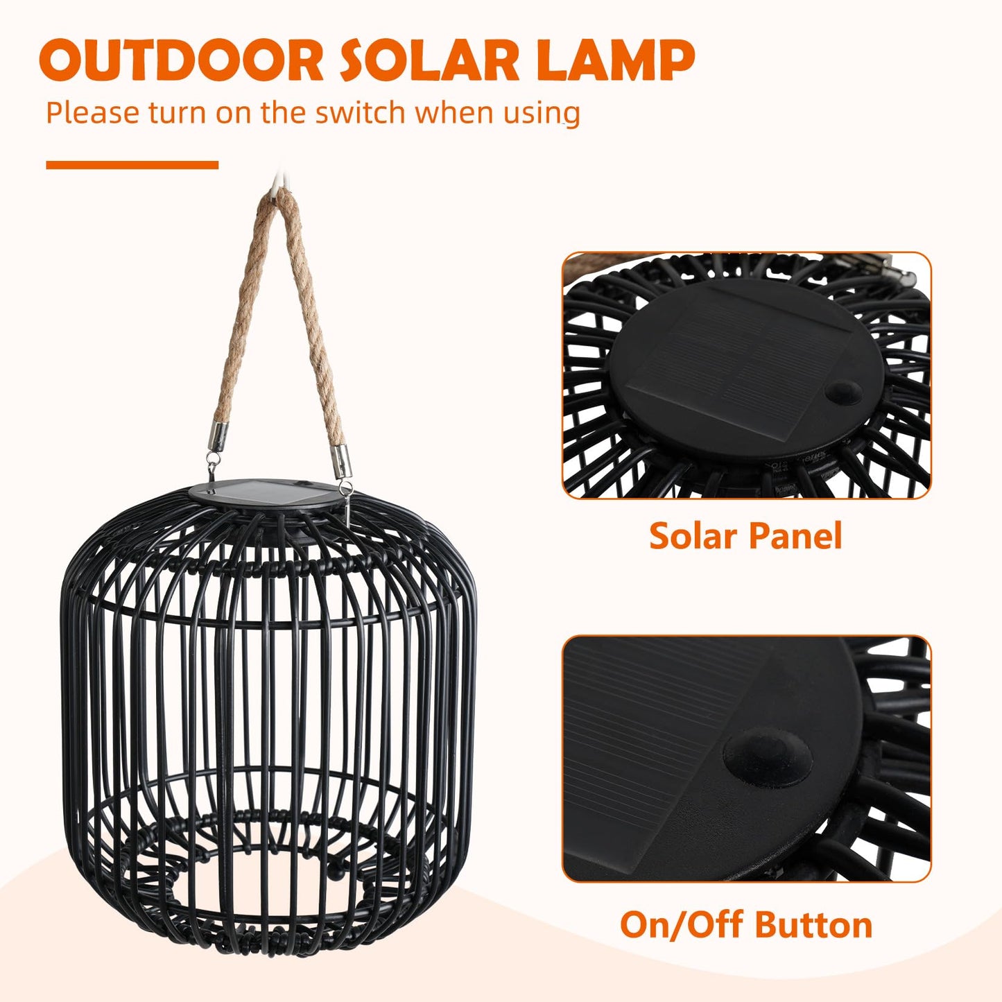 Solar Yard 2-Pack Outdoor Solar Lamp, Water-Resistant Lights for Outside Hanging Lantern Table Lamp Lights Decoration for Garden, Yard, Patio, Porch, Trees, Pathway, Black and Natural