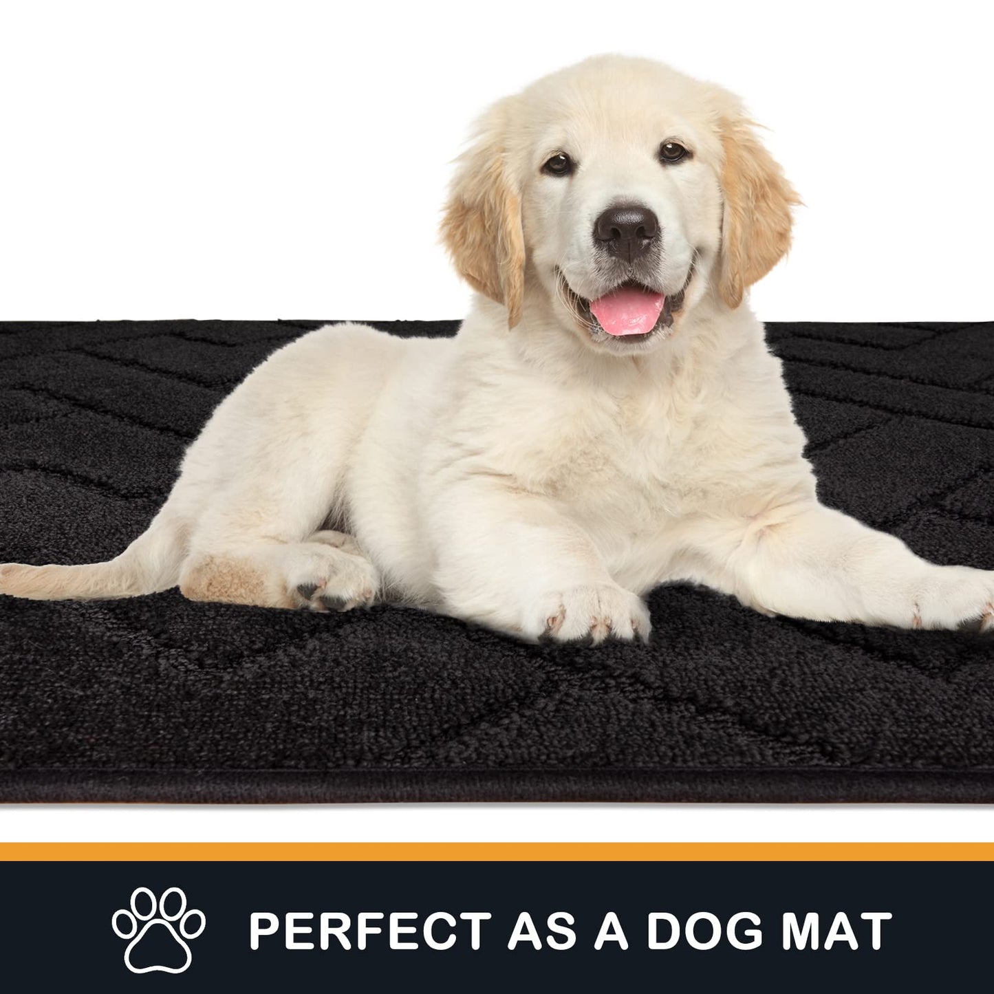 PURRUGS Dirt Trapper Door Mat 20" x 31.5", Non-Slip Machine Washable Entry Rug, Shoe Scraper, Dog Doormat, Super Absorbent Welcome Mat for Front & Back Door, Muddy Wet Shoes & Paws, Black