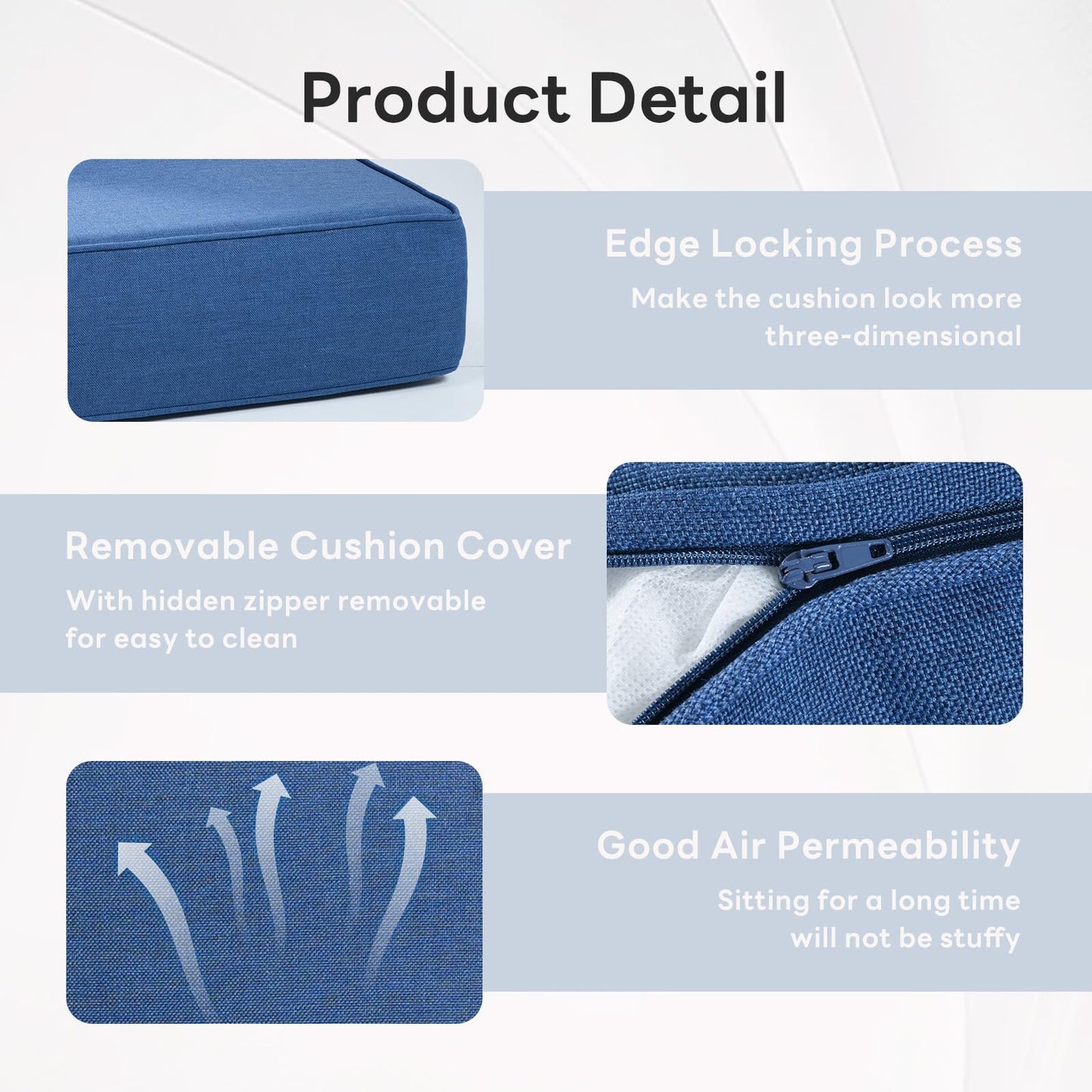 Artfurniz 6" Thicker Outdoor Chair Cushion 3 Sets - 24" *24" *6" Waterproof Patio Furniture Cushions with Removable Cover, 28D High Density Sponge Filling Thicken Outdoor Patio Cushions - Blue