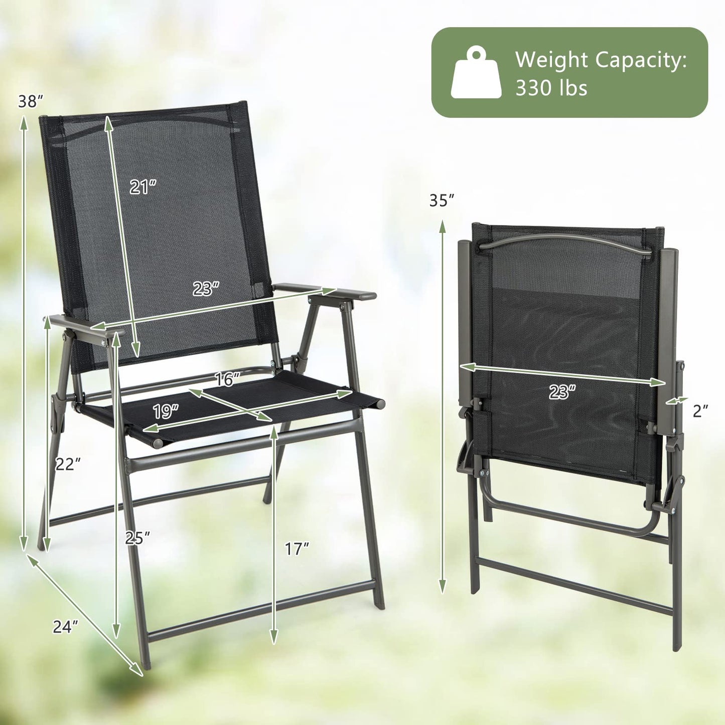 Giantex Patio Folding Chairs Set of 4, Outdoor Lawn Chairs with Rustproof Metal Frame, Portable Dining Chairs for Porch, Deck, Garden, Backyard, Camping