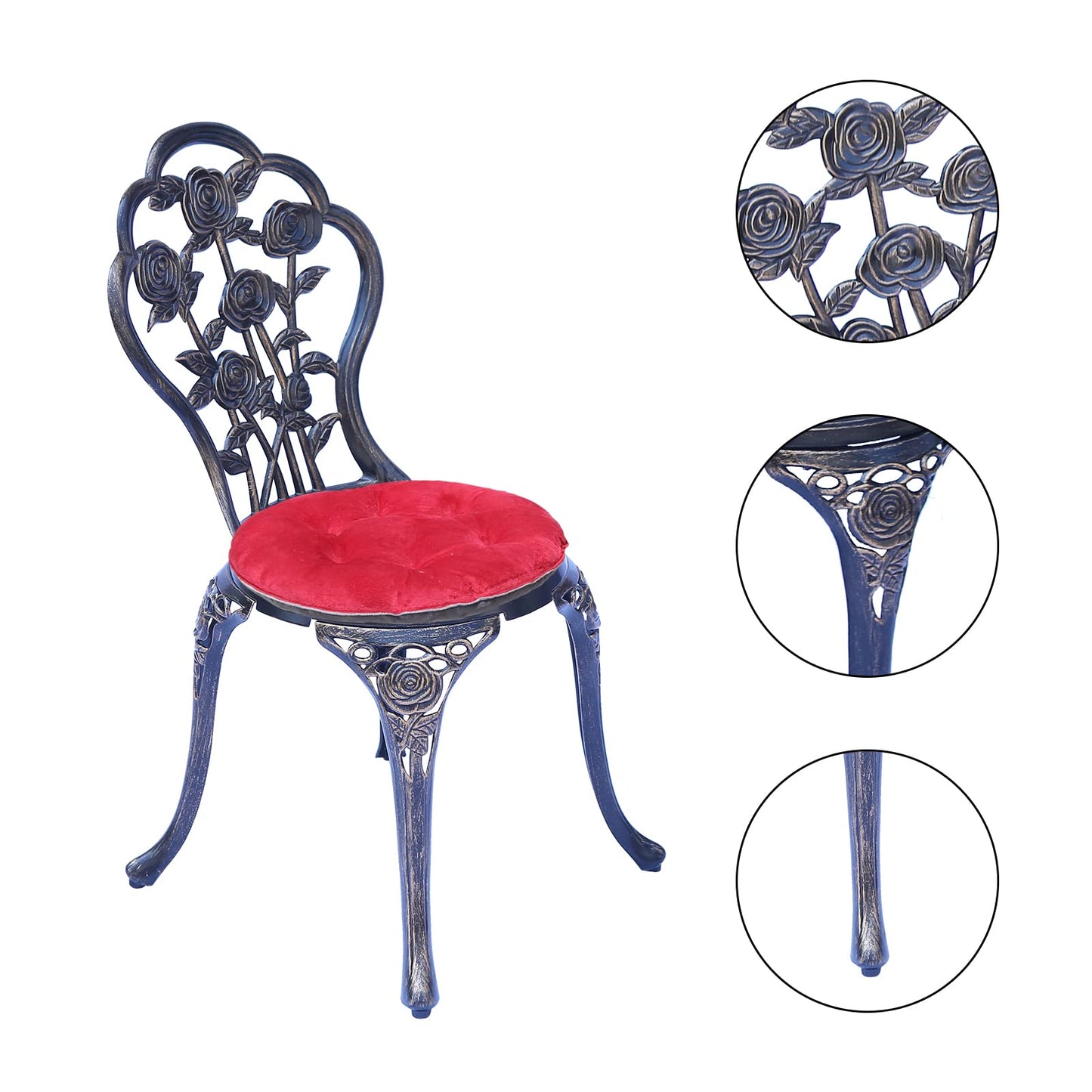 Mandolin Patio Table and Chairs,5 Piece Outdoor Dining Set,Rust-Resistant Cast Aluminum Bistro Set with Cushion.Rose Design (Copper)
