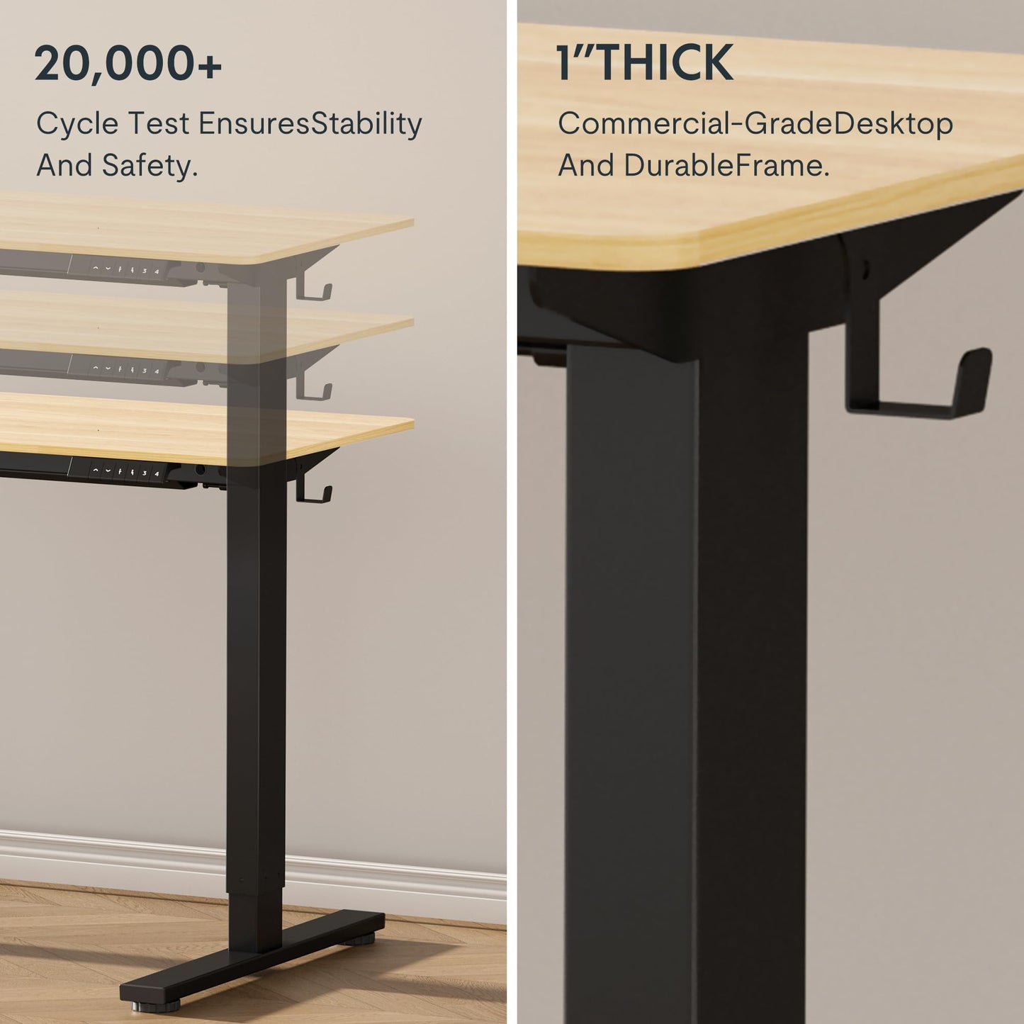 FLEXISPOT EN1 Whole-Piece Standing Desk - 48" x 30" Electric Height Adjustable Heavy Duty Steel Stand Up Desk Frame w/Automatic Smart Keypad (Black Frame + Maple Top, 2 Packages)