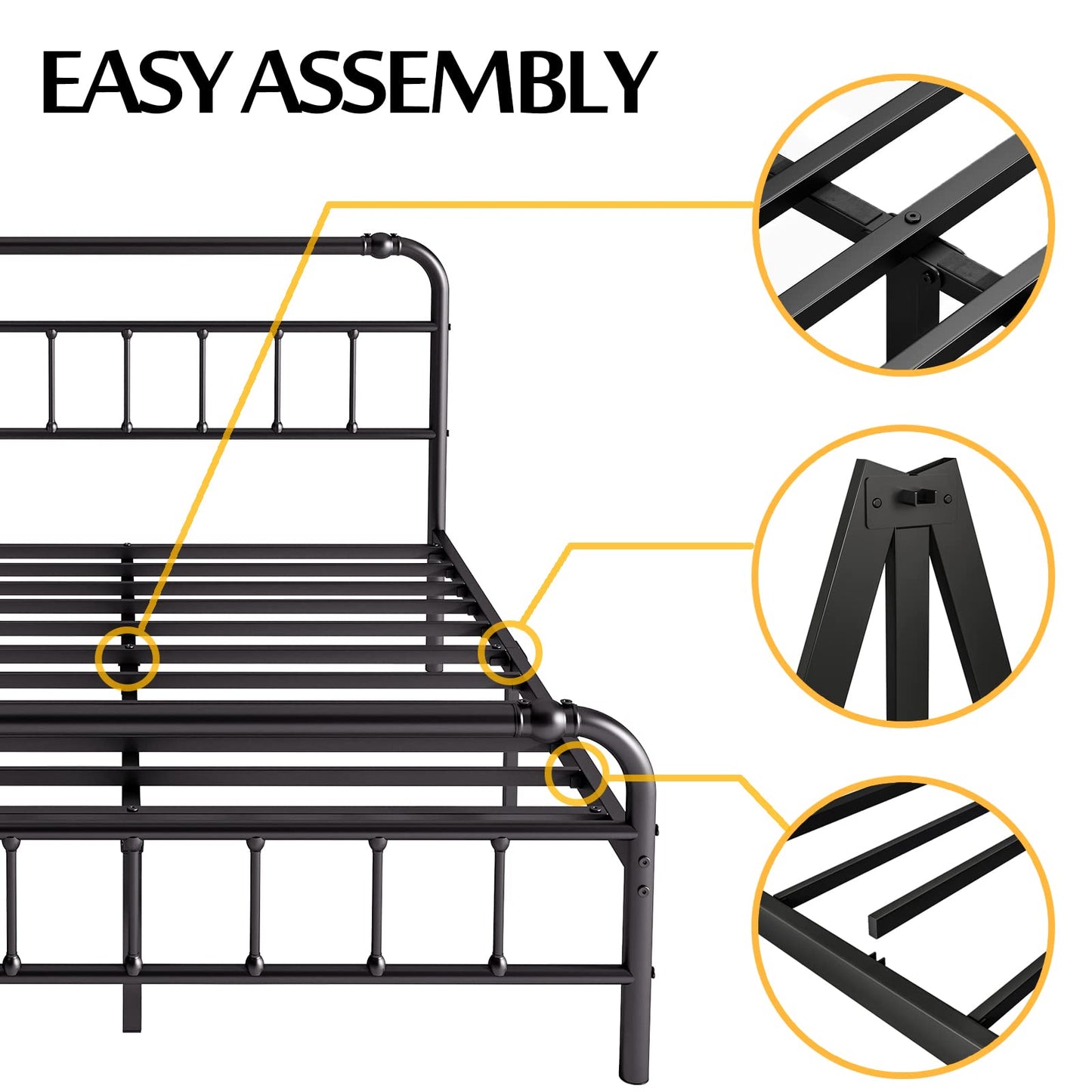 BOSRII King Size Bed Frame with Headboard and Footboard, 18 Inches High, 3500 Pounds Heavy Duty Metal Slats Support for Mattress, No Box Spring Needed,Noise-Free, Black
