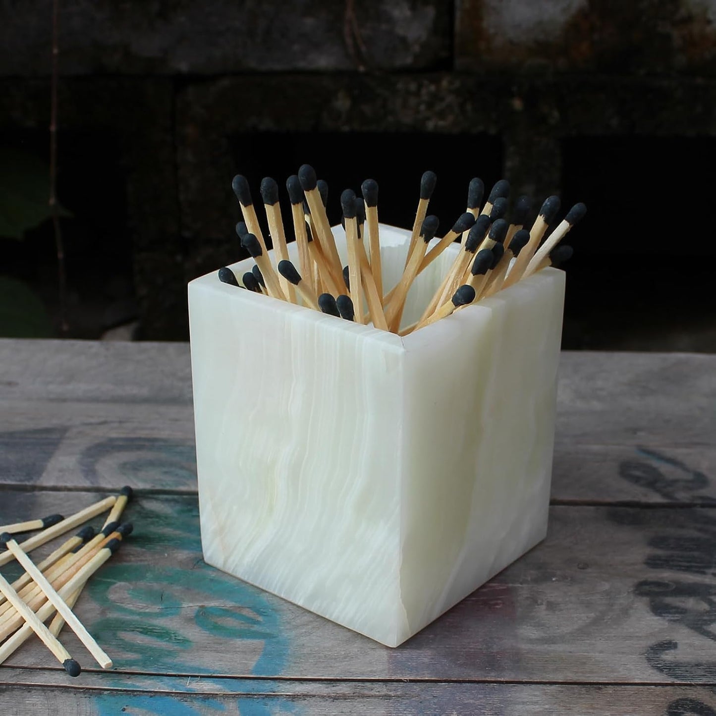 Natural Light Green Onyx Toothbrush Holders for Bathroom, Marble Makeup Brush Holder Countertop Organizer