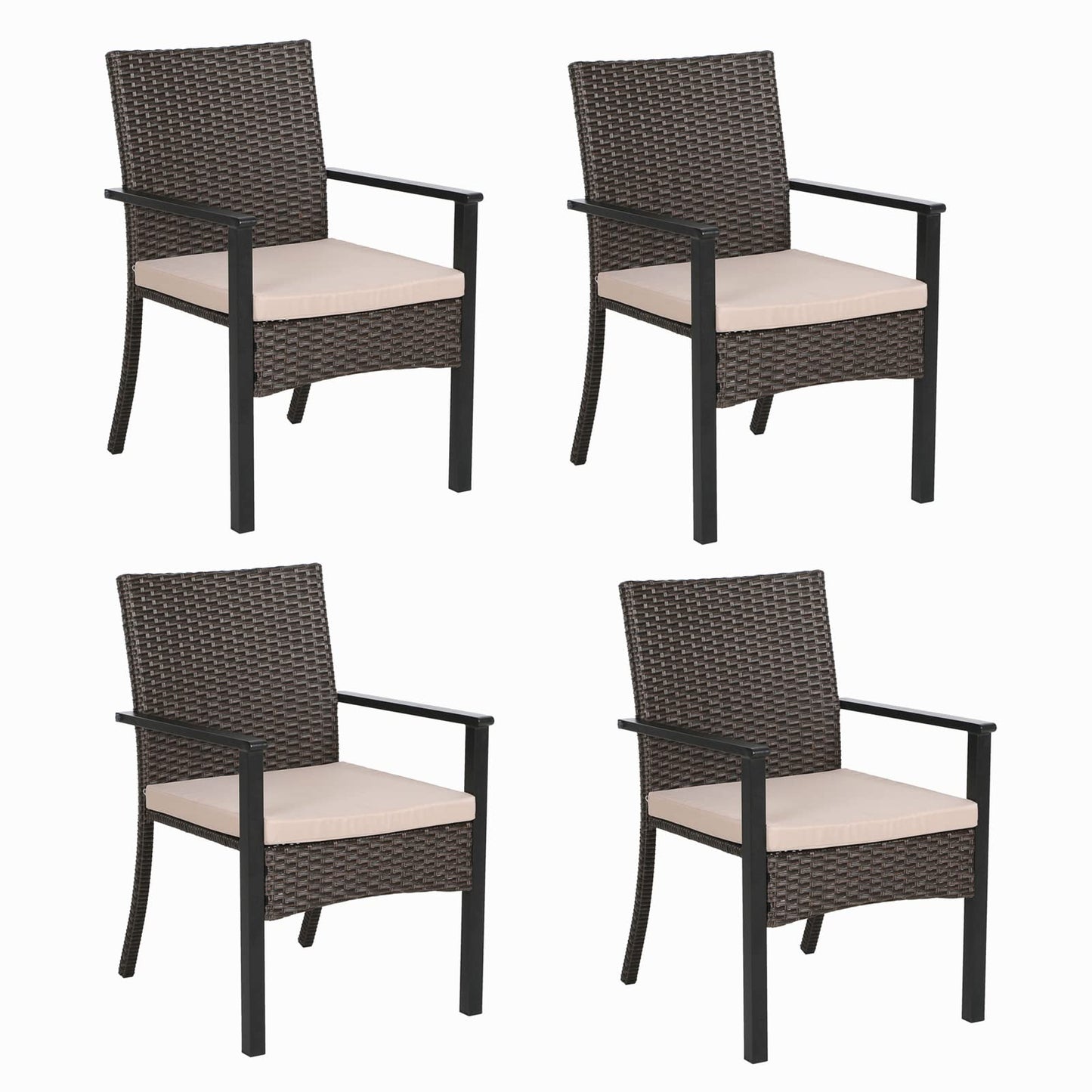 MFSTUDIO Wicker Patio Dining Chairs Set of 4, Rattan Outdoor Furniture Chairs with Cushions, Outdoor Wicker Patio Chair Set of 4 for Table, Porch, Backyard