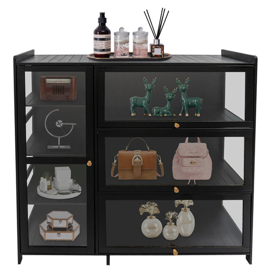 Curio Display Cabinet with Acrylic Doors - 4 Tier Clear Display Case for Collectibles, Toys, Or Decor – 44 Inch Freestanding Modern Organizer for Living Room, Bedroom, Office, Or Playroom