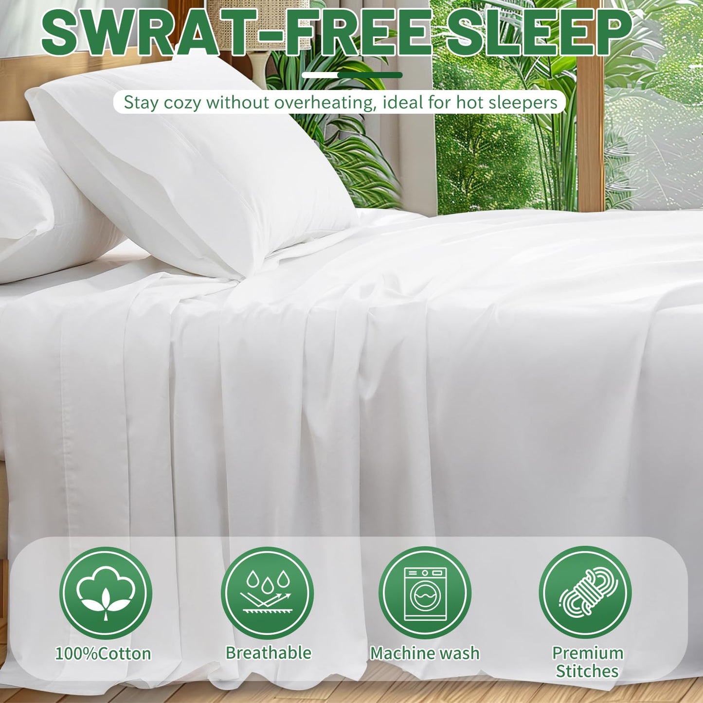 Overket Extra Deep Pocket Queen Sheets 18-24 Inch 1000 Thread Count 100% Egyptian Cotton Sateen Weave Soft Breathable 4 Pieces（Queen,White）