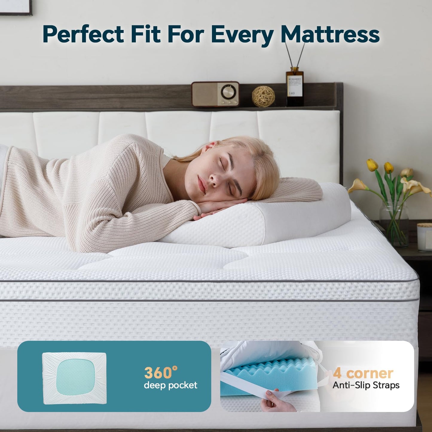 GEMBED 4 Inch Memory Foam Mattress Topper Queen Size - Dual Layer 3 Inch Cooling Gel Memory Pad and 1 Inch Pillow Top Mattress Cover for Back Pain - 60" x 80" x 4"