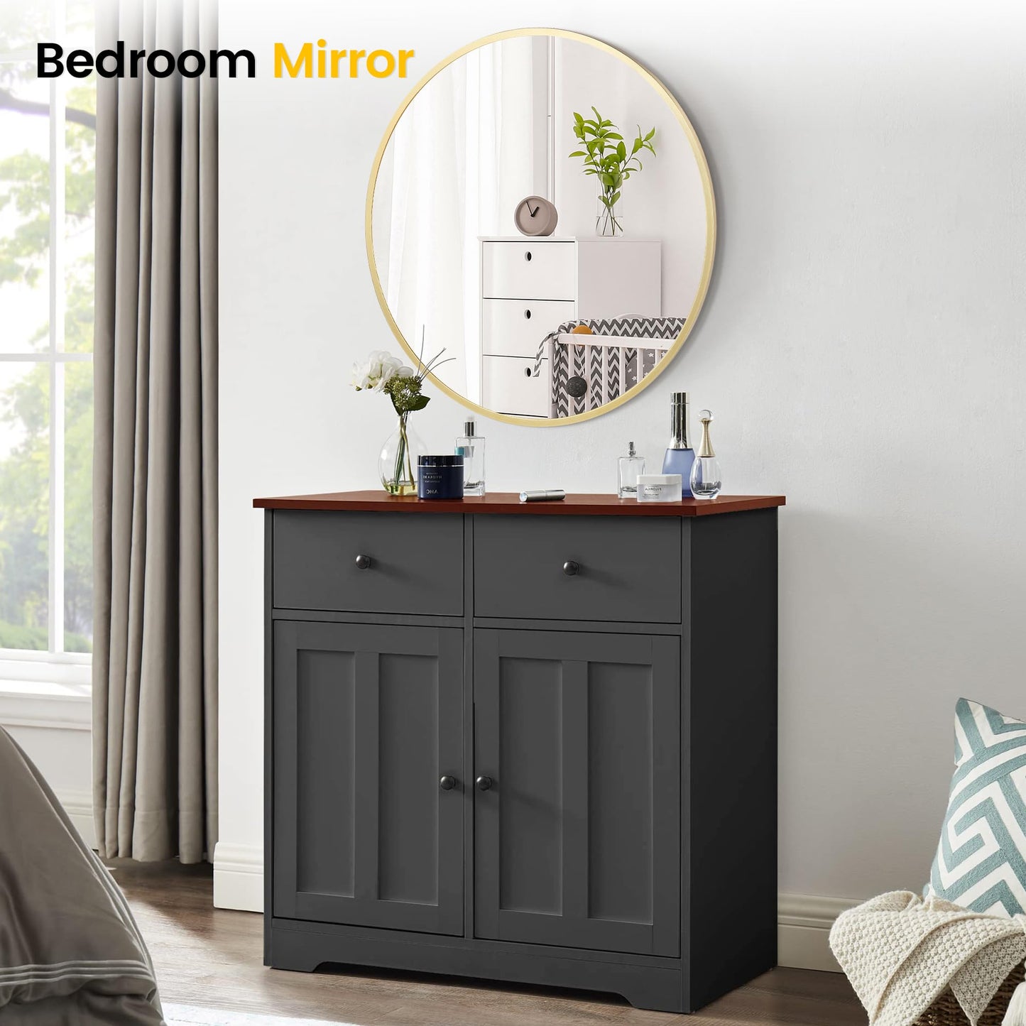 GarveeHome Large Round Mirror for Wall, 36 Inch Large Aluminum Alloy Frame Circle Mirror, High Definition Eco-Friendly Gold Round Bathroom Mirror for Over Sink, Wall Mirror for Entryway, Bathroom