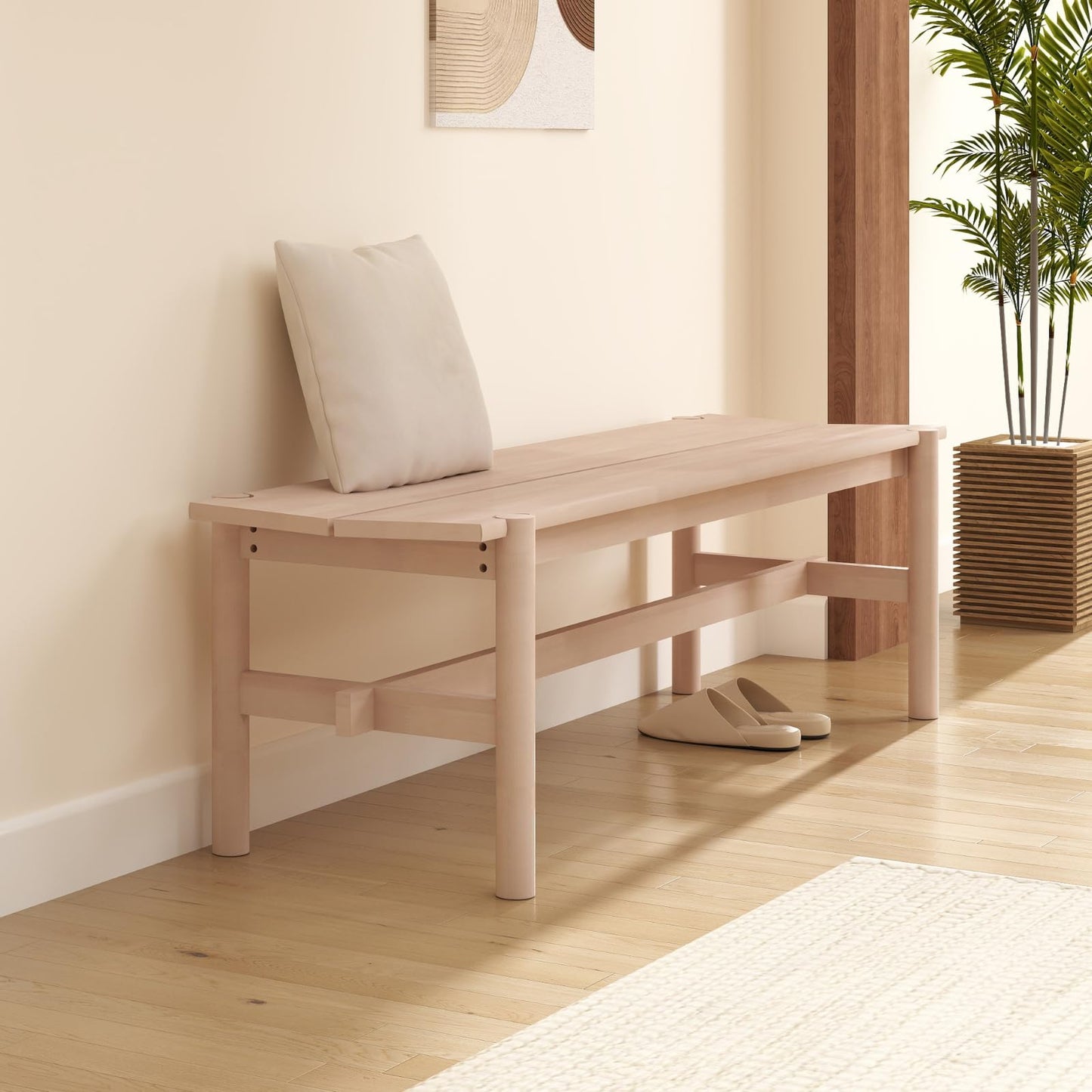 CIMOTA Solid Wood Bench, 55" Long Farmhouse Entryway Bench for Hallway, Dining Living Room, Kitchen Table, Bedroom, Entry Way Benches Seat for Indoor/Outdoor Use, Natural