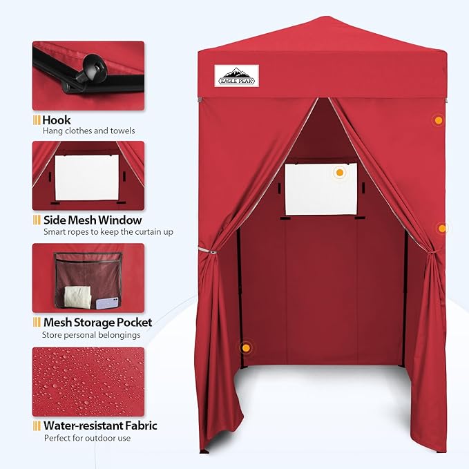 EAGLE PEAK Flex Ultra Compact 4x4 Pop-up Canopy, Sun Shelter, Changing Room, Portable Privacy Canopy Cabana for Pool, Fashion Photoshoots, or Camping, 4x4 ft, Red